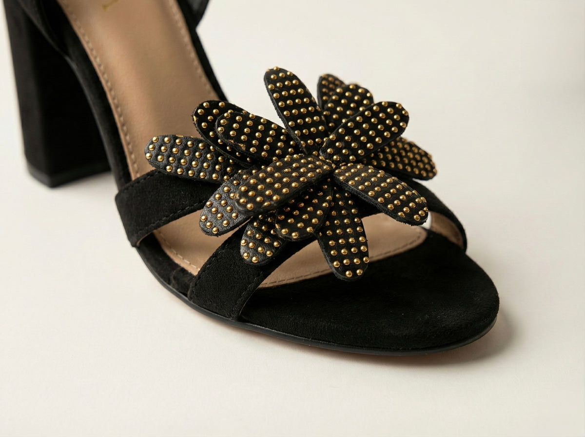 Midnight Petal Block Sandal