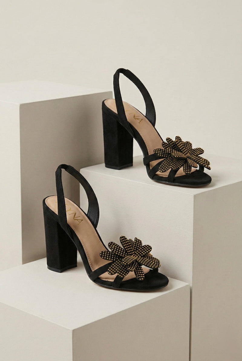 Midnight Petal Block Sandal