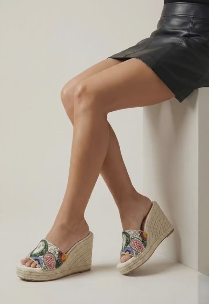 City to Beach Embroidered Wedge